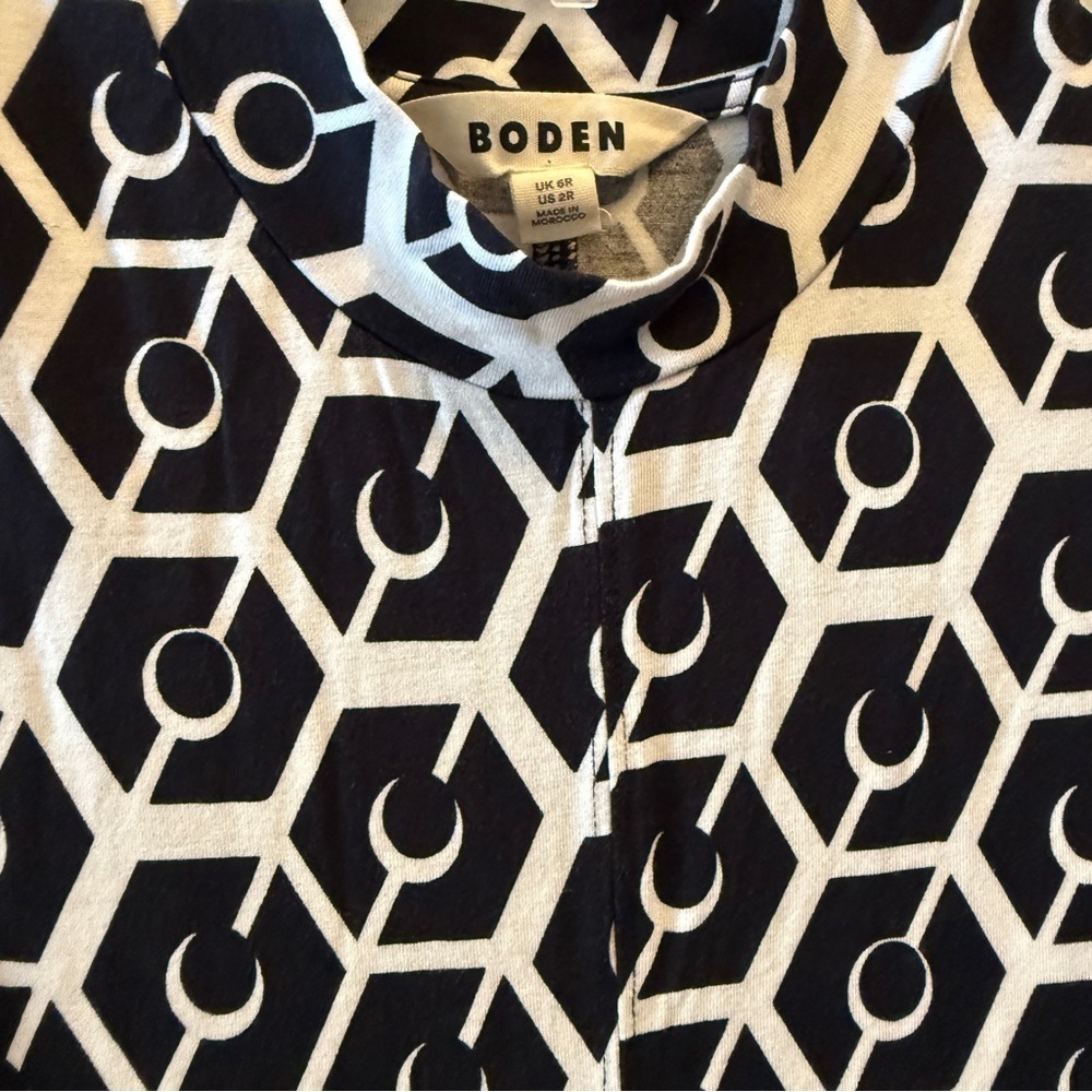 Boden Black & White Geometric Sleeveless Midi Dress Size 6 - Picture 3 of 4
